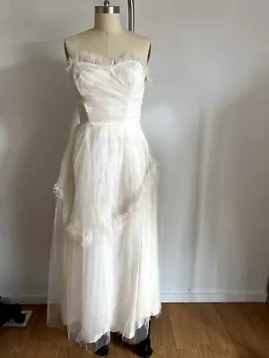 Vintage 1950s Strapless Coquette Wedding Prom Formal Dress Tulle Layers Cream • $60