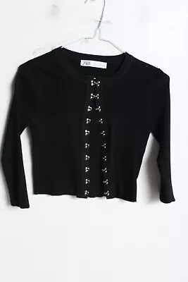 Zara Womens Rib Knitted Cardigan - Black - Size Small S (C12) • £4.99