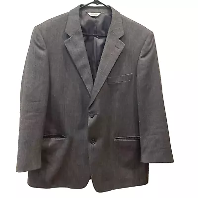 42S Joseph & Feiss Gray Black Herringbone 100%LAMBSWool Tweed Blazer Jacket Coat • $51.35