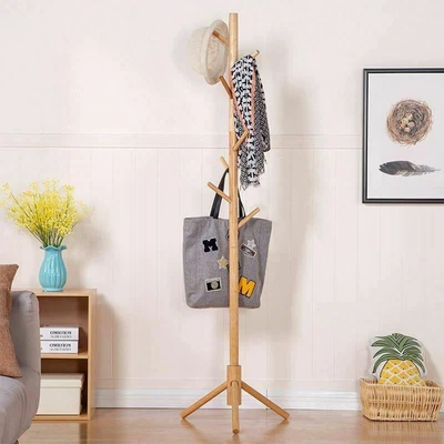 $27.99 • Buy Wooden Coat Stand Rack Clothes Hanger Hat Tree Jacket Bag Umbrella Hook Storage