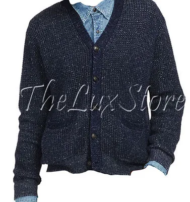 Polo Ralph Lauren Denim & Supply Mens Slim Indigo Waffle Knit Cardigan Sweater • $75.82