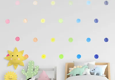 28 Rainbow Watercolour Dot Polka Wall Decal Nursery Sticker Reusable Fabric Matt • $17.99