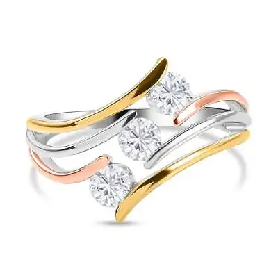 TJC Moissanite Bypass Ring In TriColor Plated Silver  Metal Wt. 3.3 Grams • £30.99