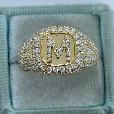 2CT Round Cut Lab-Created Diamond  M  Initial Band Ring 14K Yellow Gold Plated • $129.67