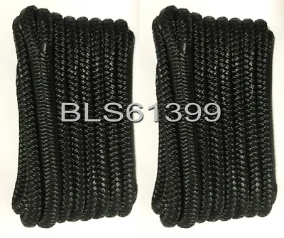 Set Of (2) Black Double Braided 3/8  In X 20' Ft HD Boat Marine Dock Line Ropes • $29.99