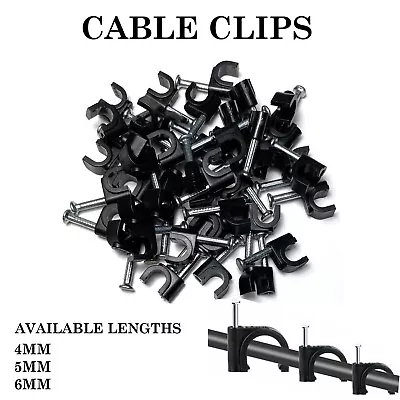 Round Cable Clips Wall 3.5mm 4mm 5mm 6mm 7mm 8mm 9mm 10mm White Black Nail Plugs • £2.79