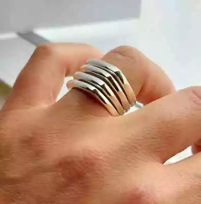 Set Of 4 Ring Square Ring 925 Sterling Silver Stacking Band Ring Statement Ring • $18.39