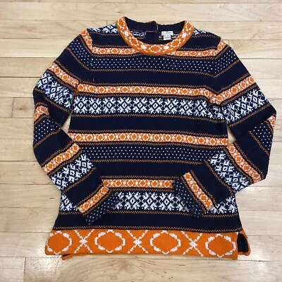 J. Crew Fair Isle Farmhouse Striped Sweater Wool Blend Navy Orange Size S • $23.90