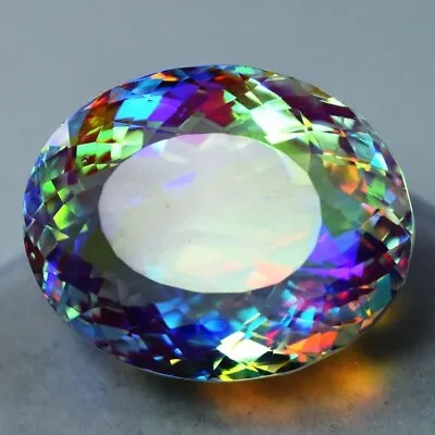 40 + Ct NATURAL Mystic Quartz Small SIze Rainbow Color OVAL Cut Certified Gem • $13.99