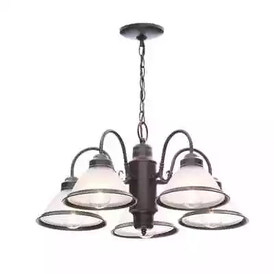 HAMPTON BAY Halophane 5-Light Oil Rubbed Bronze Chandelier Frosted Ribbed Glass • $47.99