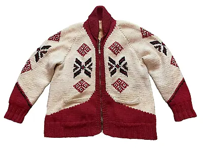 Vintage 60s Mary Maxim Pueblo Cowichan Indian Cardigan Jacket Zip Sweater Coat L • $249.99