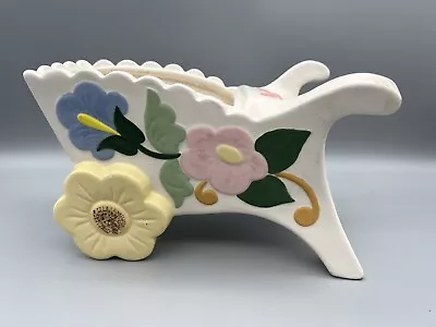 Vintage Ceramic Hand Painted Wheelbarrow Cart Planter Retro Flowers Heart Bird • $29.99