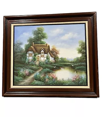 Original Artist MARTEN  OIL On Canvas Cottage Garden Country Scene Vintage • $275