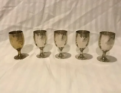 5 Silver Plate Wine Glasses Mini Cups Matching Set Vintage Silverplate Cup • £42.78