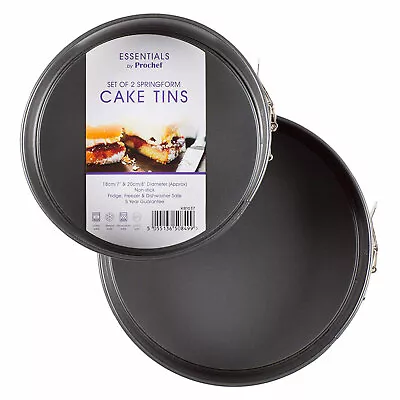 Essentials By Prochef Set Of 2 Springform 7 & 8 Inch Cake Tin Non-Stick Baking • £10.69