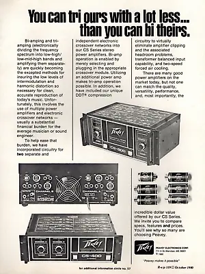 Vtg 70s 80s PEAVEY POWER AMP MAGAZINE PRINT AD B-Amp Tri-Amp CS-400 CS-800 Pinup • $7.99