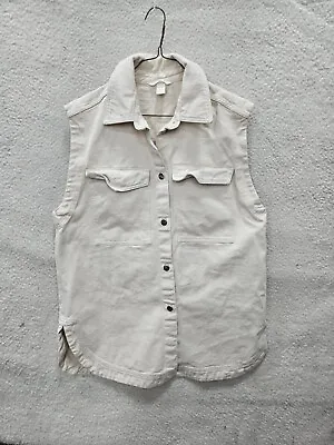 H&M Jacket Men Medium Beige 100% Cotton Short Sleeve Button Oversize Denim Vest • $12.50