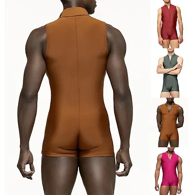 Mens Leotard Stretch Bodysuit Slim Fit Jumpsuit Bodybuilding Underwear Fitness • $17.66