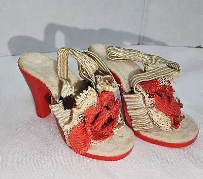 Vtg White Red Flower *Ruby* Stone High Heel Doll Shoes 20  Cissy Miss Revlon • $59.99