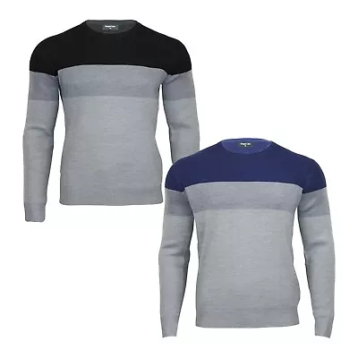 Hanger Lane Men's Long Sleeve Round Neck Regular Fit Stripe Sweater Jumper Top • £12.99