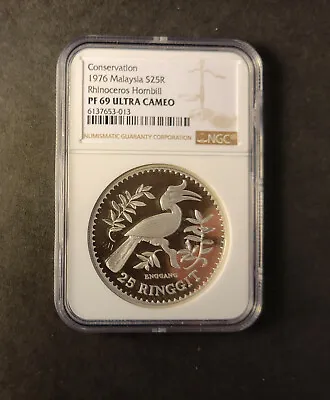 Malaysia Silver 25 Ringgit 1976 Conservation Series SUPERB Proof NGC PF69 UCAMEO • $550