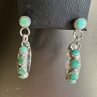 Vtg Old Pawn NAVAJO Stud Hoop Earrings Sterling Silver SNAKE EYE Turquoise • $175