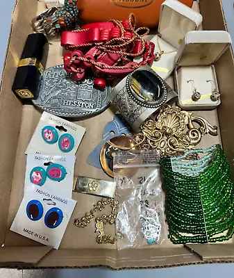 Vintage Junk Drawer Lot Designer Jewelry Belt Buckle Costume Smalls • $31.20