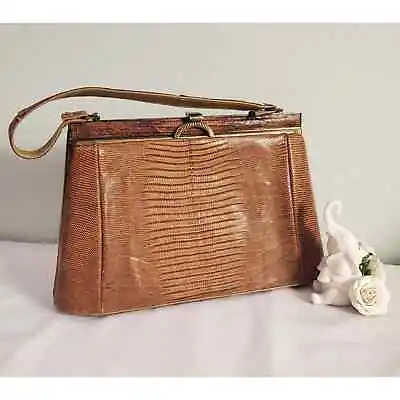 1940s Lizard Skin Leather Purse With Strap Vintage Animal Skin Bag With Closure • $39.81