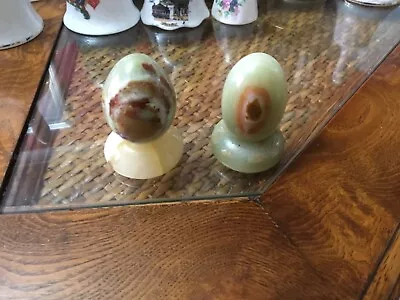 2 Marble Onyx Eggs Each 7cm Tall On Stands green And Brown Markings • £9