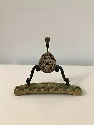 $101.04 • Buy Vtg 60's Solid Brass Brutalist Art Menorah Sacred Oil Jar Signed Hakuli Israel