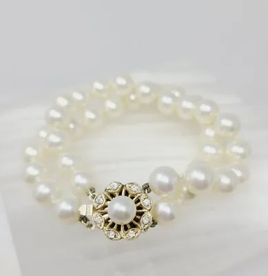 Majorica Bracelet Double Strand Pearl Gold Vermeil Over Sterling • $125