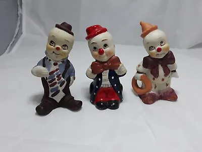 $1.99 • Buy Vintage Handpainted Ceramic Clowns Set Of 3 Cute 4 Inches Tall 