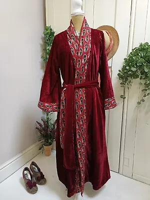 Velvet & Cotton Dressing Gown Robe Coat Red Revisable Medium Large 23/10 • £69.99