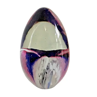 MSH Mount St Helens Art Glass Egg Paperweight Purple Pink & White Signed MSH '90 • $24.95