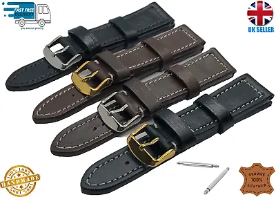 £6.49 • Buy HANDMADE REAL LEATHER WATCH STRAP BAND BLACK BROWN TAN 18-20-22-24MM Omega