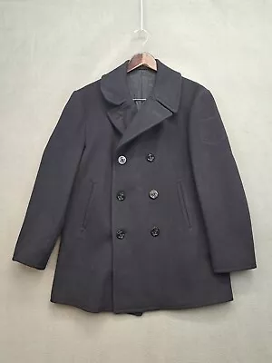 Vintage US Navy Kersey Wool Pea Coat Pockets Men's SIze 44S Dark Blue 70's • $79.99