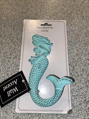 NEW Coastal Aqua Blue Green METAL MERMAID HOOK 7 1/4  Beach Nautical Decor • $15