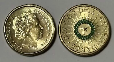 2014 $2 Green Dove Remembrance Lightly Circulated Two Dollar Coloured Coins • $26