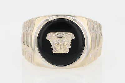 13.4mm Round Tablet Cabochon Onyx Statement Ring 18K Multi-Tone Gold Size 10.25 • $944.99