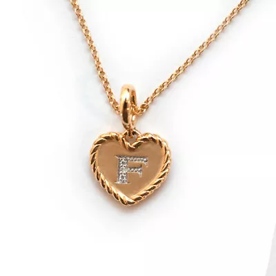 New DAVID YURMAN Heart Initial Charm F 18K Yellow Gold & Diamond 18  Necklace • $595