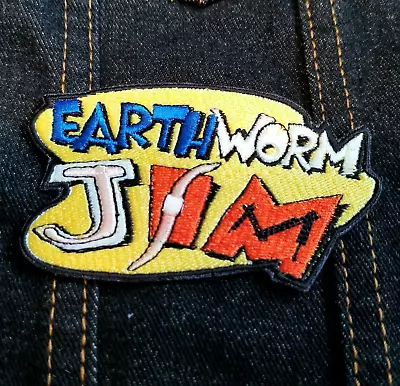 Earthworm Jim 4  Inch Iron On/Sew On Embroidered Patch; Classic Video Game • $10