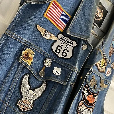 Vintage Denim Biker Vest Harley Davidson Patch Emblem Medallions Men’s Size 3XL • $53