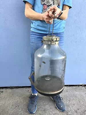 Huge Antique 5 Gallon Gas Station Filler Jug Motor Oil Can Bottle Jar • $195