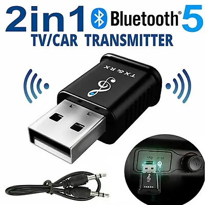 £1.19 • Buy 2 In 1 USB Bluetooth 5.0 Transmitter Receiver AUX Audio Cable Adapter TV/PC/Car
