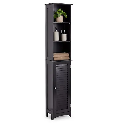 £69.99 • Buy Tall Bathroom Cabinet Tallboy Slim Black Storage Cupboard W/ 6 Shelves | VonHaus