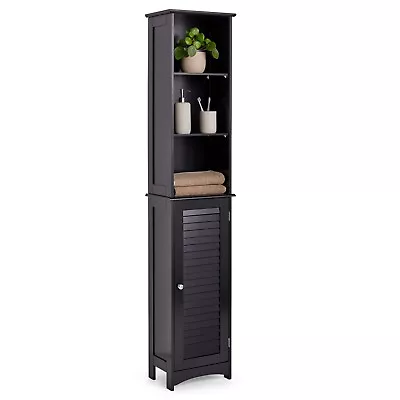 £69.99 • Buy Tall Bathroom Cabinet Tallboy Slim Black Storage Cupboard W/ 6 Shelves | VonHaus