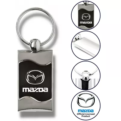 Mazda Logo Aluminum Rectangular Wave Key Chain Ring Fob Black Official Licensed • $15.95