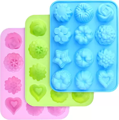 3-Pack Food Grade Silicone Flower And Heart Shape Molds - Non-Stick For Baking • $17.99