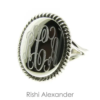 925 Sterling Silver High Polished Monogram Oval With Rope Edge Signet Ring • $24.99