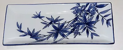 Single Sushi Plate Blue White Bamboo 5” X 11.5” Rectangle Ceramic Japanese Tray • $12.99